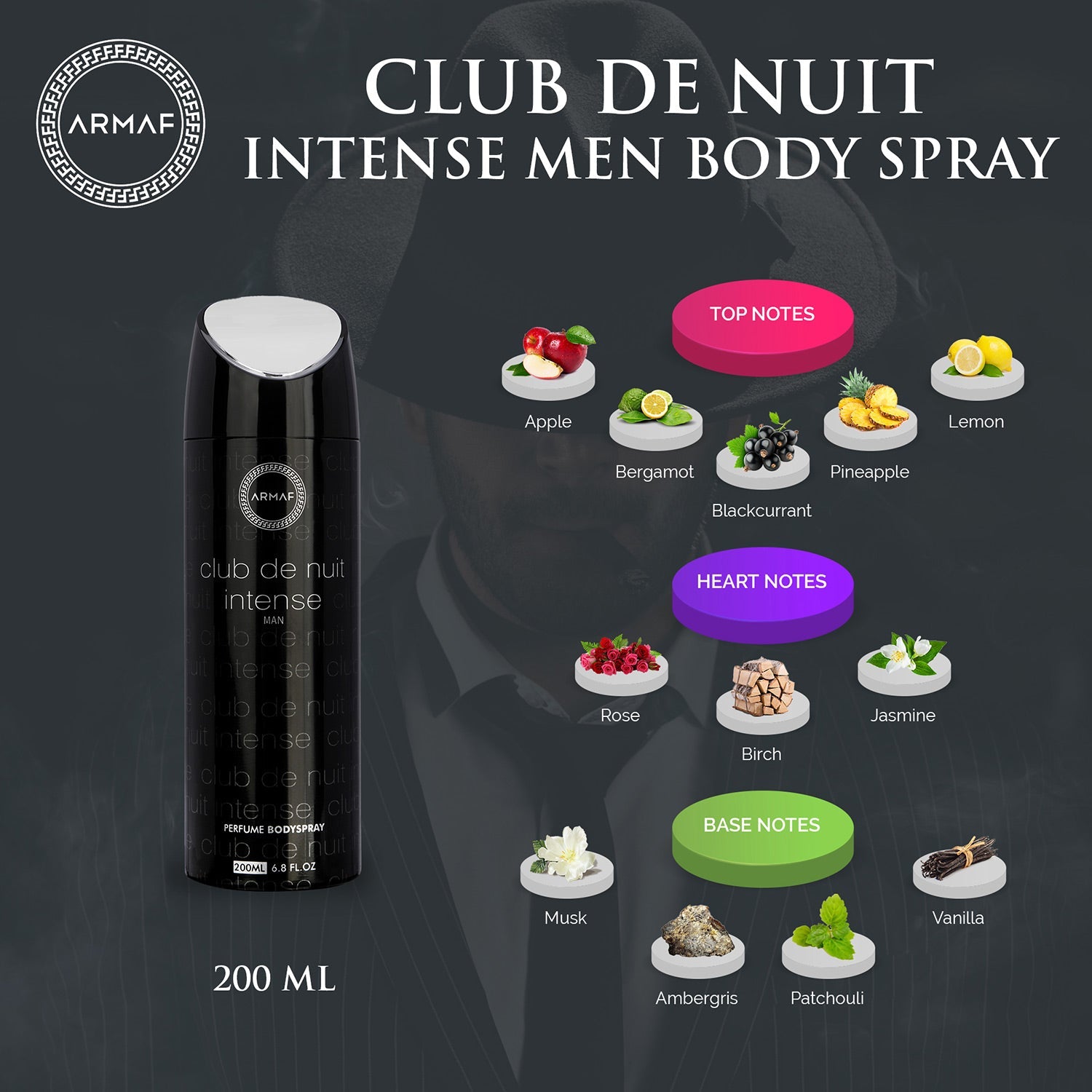 Armaf Club De Nuit Intense Body Spray for Men 200ML - Crisp, Bold & Timeless Fragrance