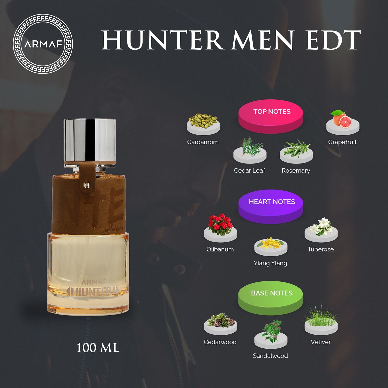 Armaf Hunter Eau De Parfum (EDP) 100ML – Bold & Masculine Woody Fragrance for Men